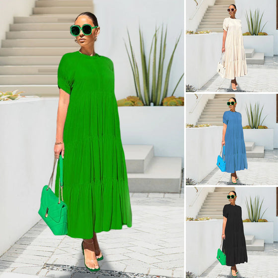 Einfarbiges, geknöpftes Plus-Size-Kleid mit Knöpfen