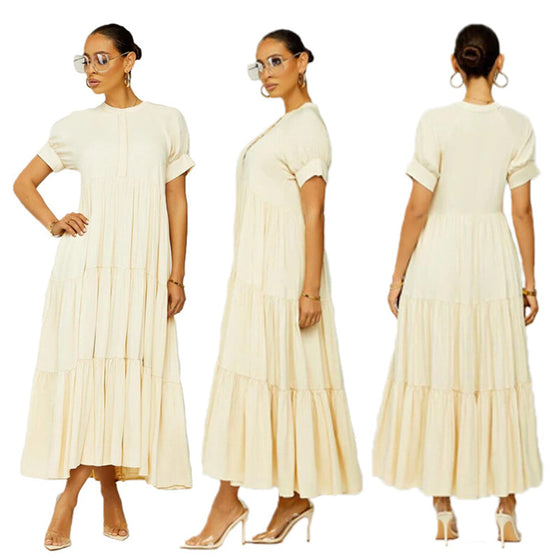 Einfarbiges, geknöpftes Plus-Size-Kleid mit Knöpfen