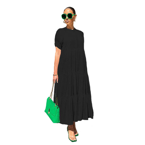 Einfarbiges, geknöpftes Plus-Size-Kleid mit Knöpfen