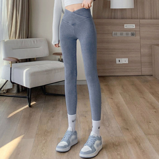 Elastische Denim-Leggings mit hohem Po-Lifting