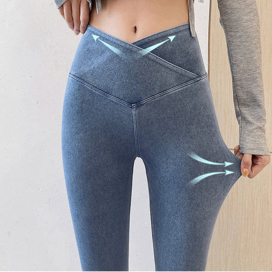 Elastische Denim-Leggings mit hohem Po-Lifting