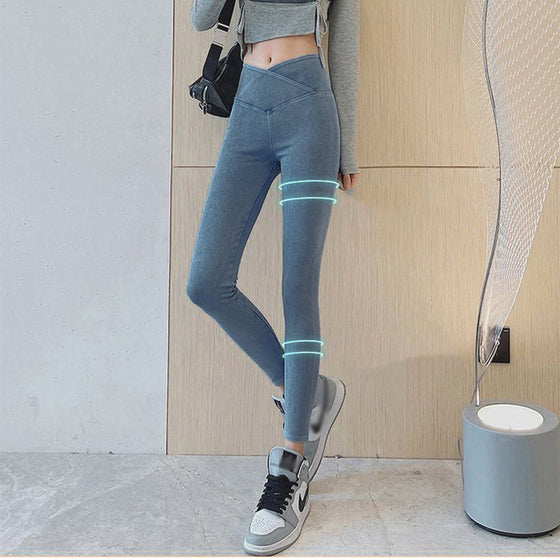 Elastische Denim-Leggings mit hohem Po-Lifting
