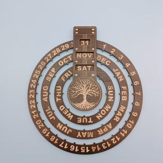 Ewiger Kalender aus Holz, kreisförmig drehend