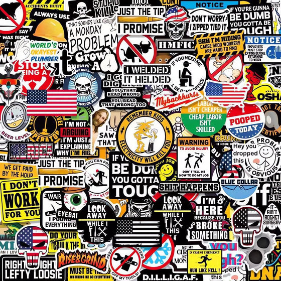 150 Stück Schutzhelm-Aufkleberpaket (SCHMUTZIG) für Helme, Werkzeugkästen