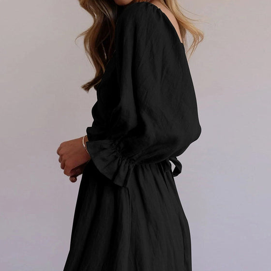 French Ruffled Lantern Sleeves Multi-wear Dress Green