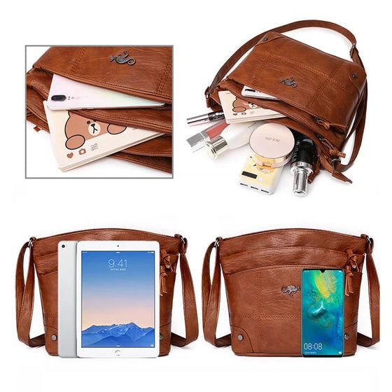 Kuriertasche aus weichem Leder mit mehreren Taschen und großer Kapazität