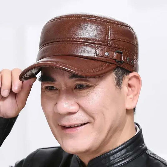 Neue Wintermütze für Herren mit Ohrenschutz aus Schaffell, flacher Schirm