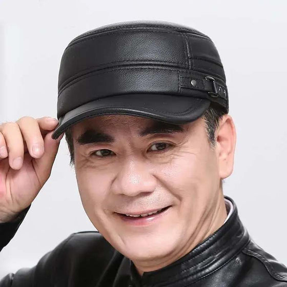 Neue Wintermütze für Herren mit Ohrenschutz aus Schaffell, flacher Schirm