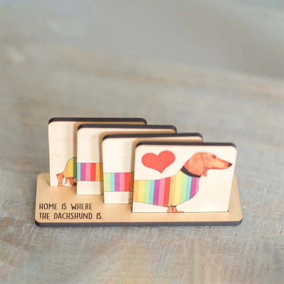 Dackel Holz Untersetzer Set