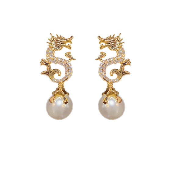 Drachen Ohrringe mit hängenden Perlen