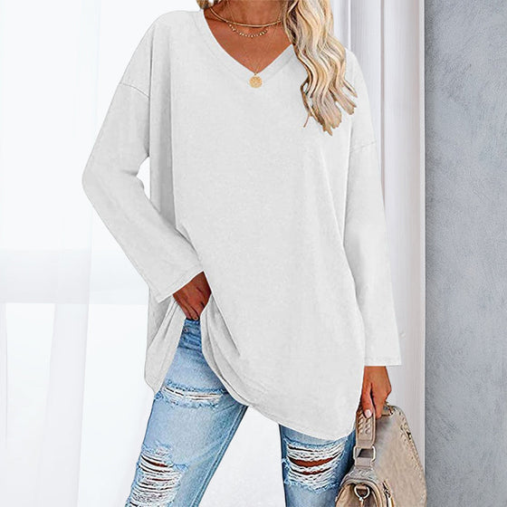 Damen Lockeres langärmeliges modisches V-Ausschnitt T-Shirt