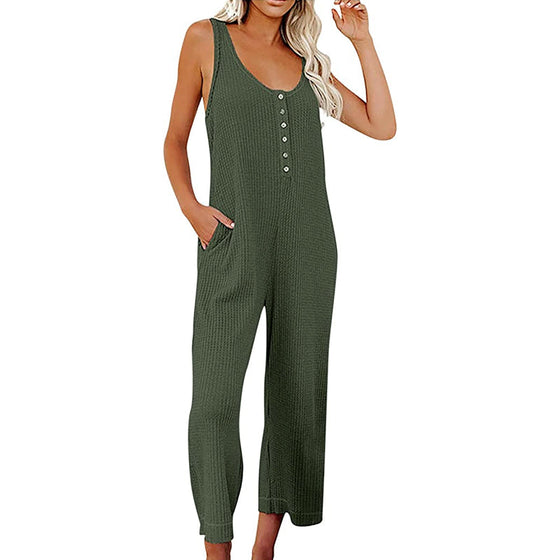 Solide Farbe Knopf Jumpsuit Backpacking Hosen mit Taschen