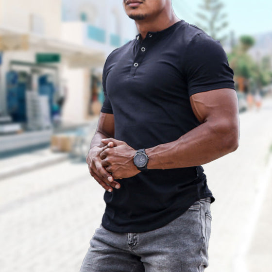 Henley Stretch Slim T-Shirt für Herren