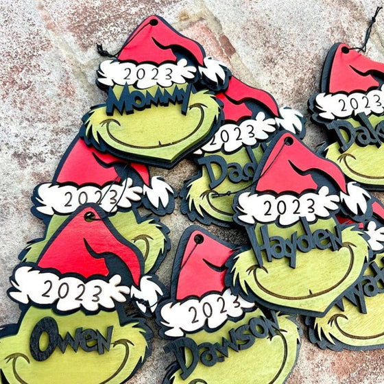 Personalisierter Grinchmas-Ornament, Weihnachtsschmuck