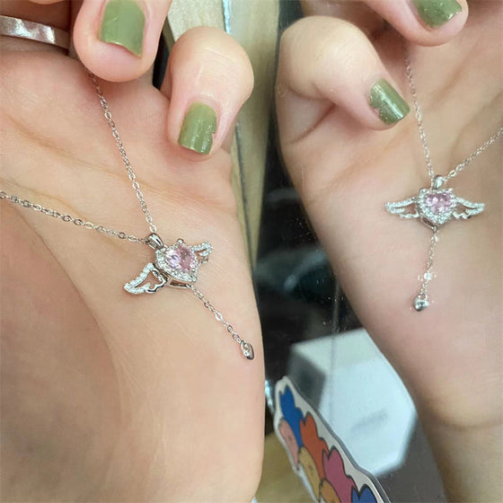 Amor-Herz-Halskette mit beweglichen Flügeln