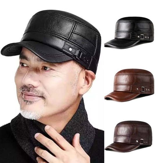 Neue Wintermütze für Herren mit Ohrenschutz aus Schaffell, flacher Schirm