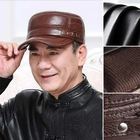 Neue Wintermütze für Herren mit Ohrenschutz aus Schaffell, flacher Schirm