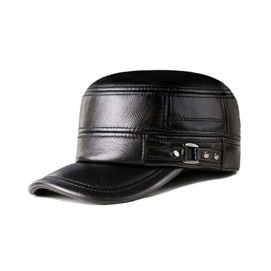 Neue Wintermütze für Herren mit Ohrenschutz aus Schaffell, flacher Schirm