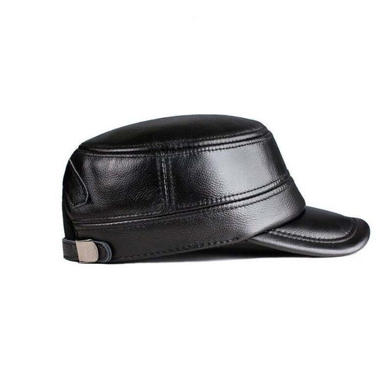 Neue Wintermütze für Herren mit Ohrenschutz aus Schaffell, flacher Schirm